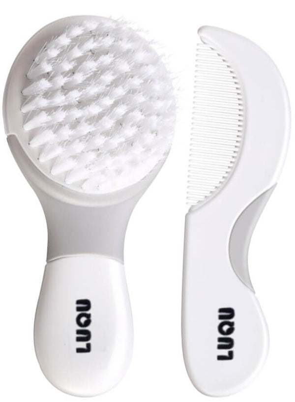 Luqu Comb and Brush Set Soft Nylon Bristles Grey
