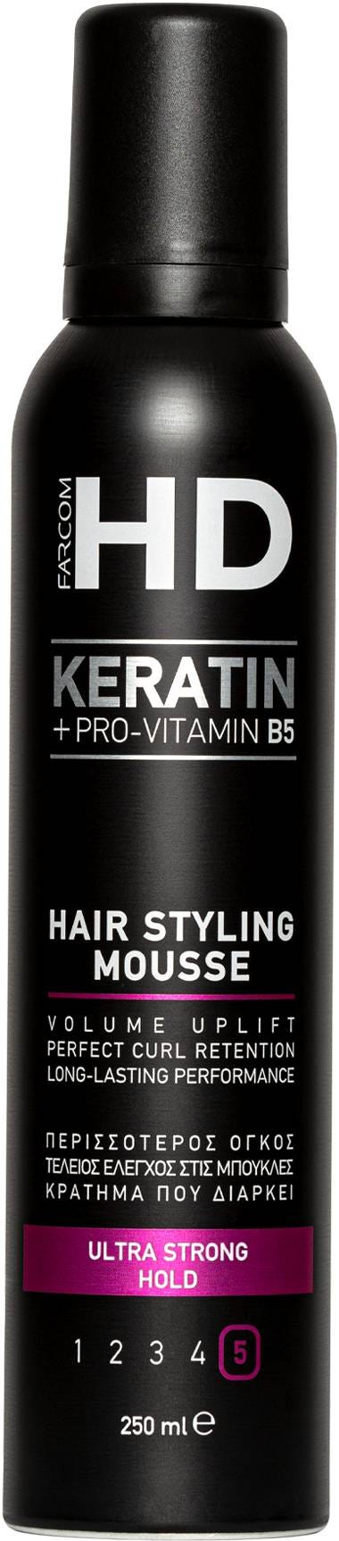 Farcom HD Ultra Strong Hair Mousse Foam with Keratin and Pro-Vitamin B5, 250 ml