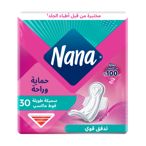 Nana Maxi Super Wings Thick Long Sanitary Pads, Dermatologically Tested, 30 Pieces