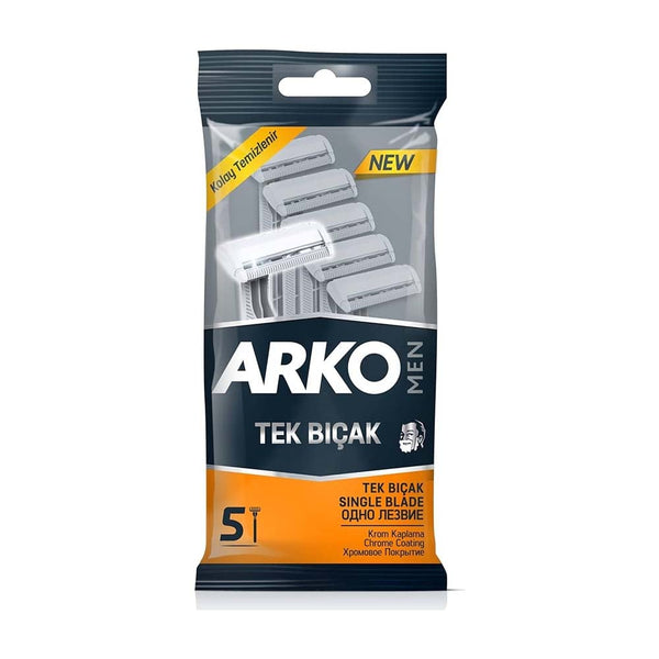 Arko Men Single Blade Razors Chrome-Coated Blades 5 Pieces