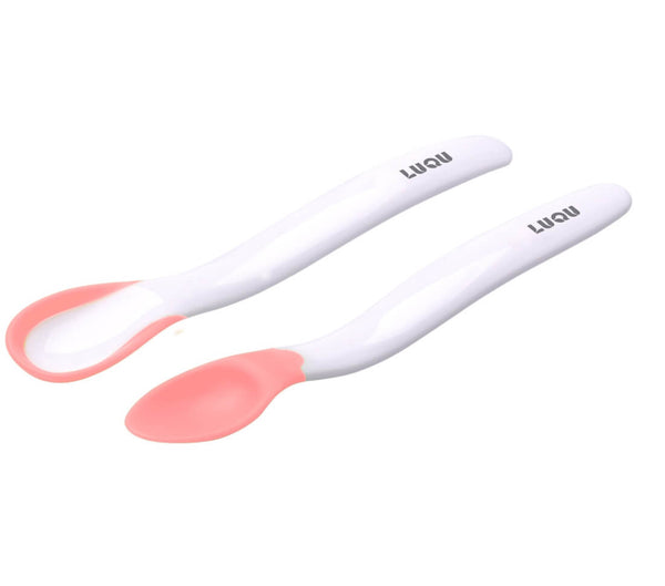 Luqu Temperature-Sensing Baby Feeding Spoons, Silicone, Pink, 2 Pieces