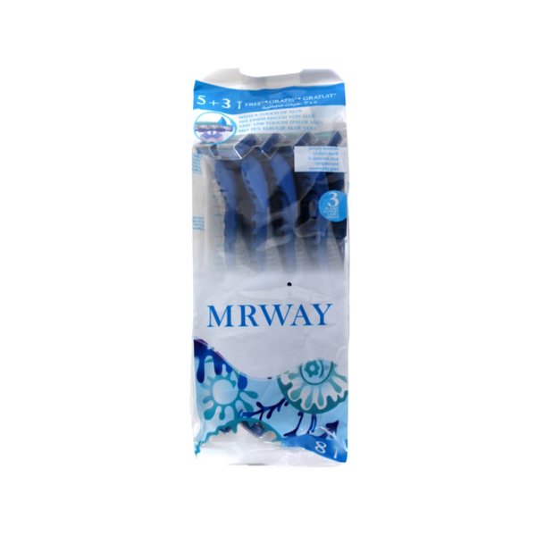 Marwai 3-Blade Razors Ergonomic Grip Moisturizing Strip 8 Pieces