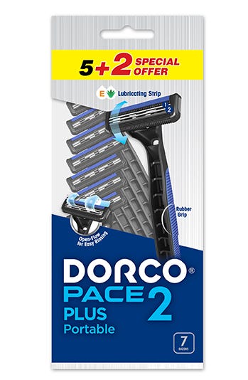 Dorco Pace2 Portable Blades Plus Dual-Blade Razors Vitamin E Aloe Vera Argan Oil 7 Pieces