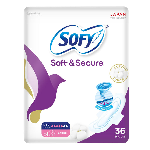 Sofy Soft & Secure Slim Large Sanitary Pads with Wings, 36 Pads