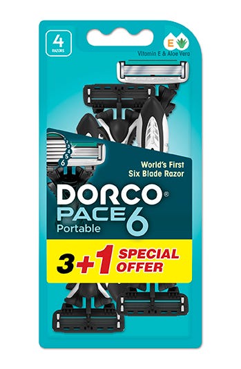 Dorco Pace6 Portable Razor Six-Blade Pivoting Head Moisturizing Strip 3+1 Set