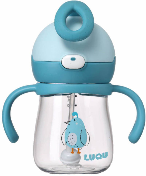 Luqu Straw Cup Tritan Baby Sippy Cup Leak-Resistant Slide Opening Blue 220ml