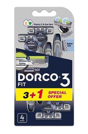 Dorco 3 Fit Portable Razors Triple-Blade Lubricating Strip 4 Pieces