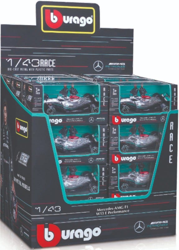 Bburago Mercedes-AMG Petronas F1 Team W13 2022 Die-Cast Model Car, 1:43 Scale, 24 Pieces