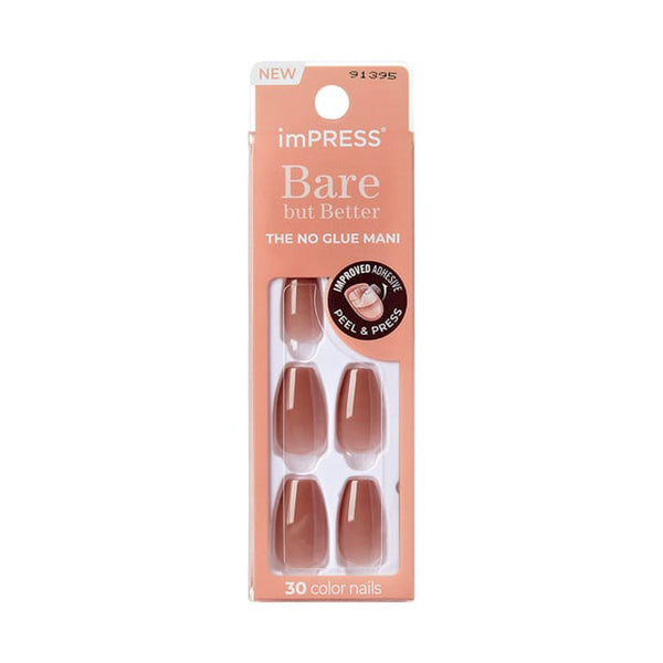 KISS Nails IMCB03 Impress Bare Medium Coffin Nude Press-On Nails, 28-Piece Kit