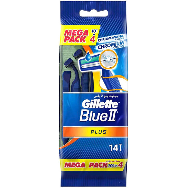 Gillette Blue II Plus Disposable Razors Chromium Coating Lubrastrip 14 Pieces