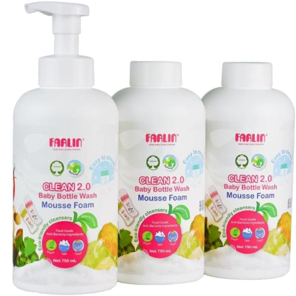 Farlin Baby Bottle Foam Wash Pump Cleanser, 2+1 Pack, 750 ml Each