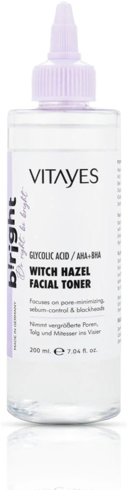 Vitayes Bright Facial Toner Liquid Glycolic Acid AHA/BHA Skin Tone Evenness 200 ml