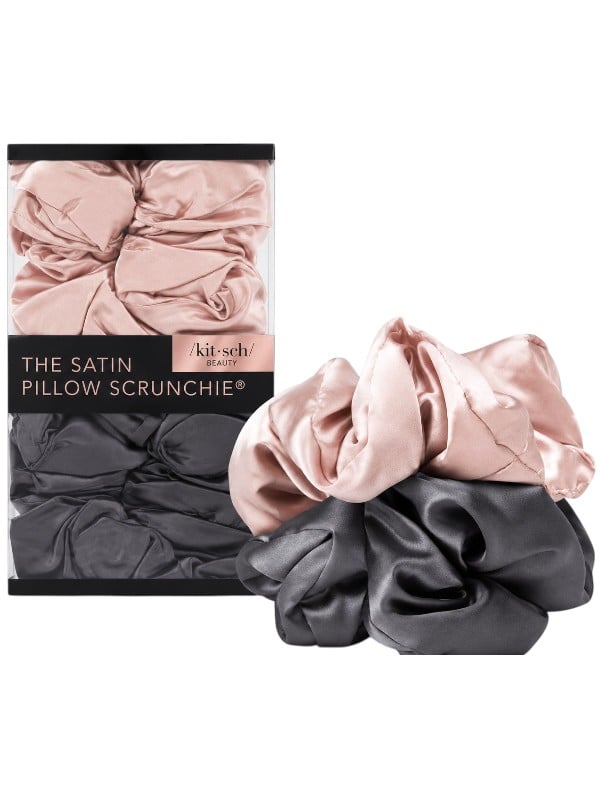 Kitsch Satin Pillow Scrunchies Hair Ties, Soft Satin, Blush Pink & Gray, 2 Pieces