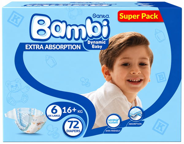 Bambi Jumbo Diapers Size 6, 72 Count