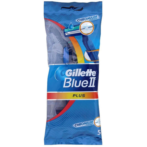 Gillette Blue II Plus Disposable Razors Fixed Head Lubrastrip 5 Pieces