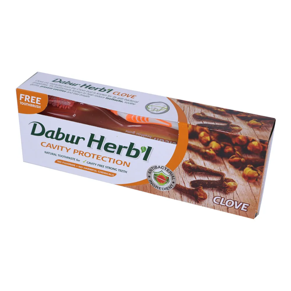 Dabur Herbal Clove Toothpaste with Soft-Bristle Toothbrush, 150g