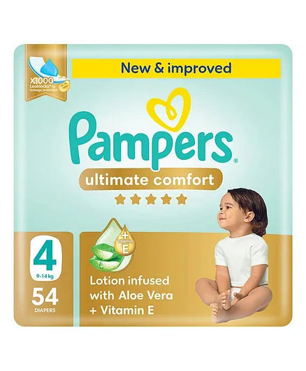 Pampers Ultimate Comfort Taped Diapers Soft Breathable Size 4, 9-14 kg, 54 Pack