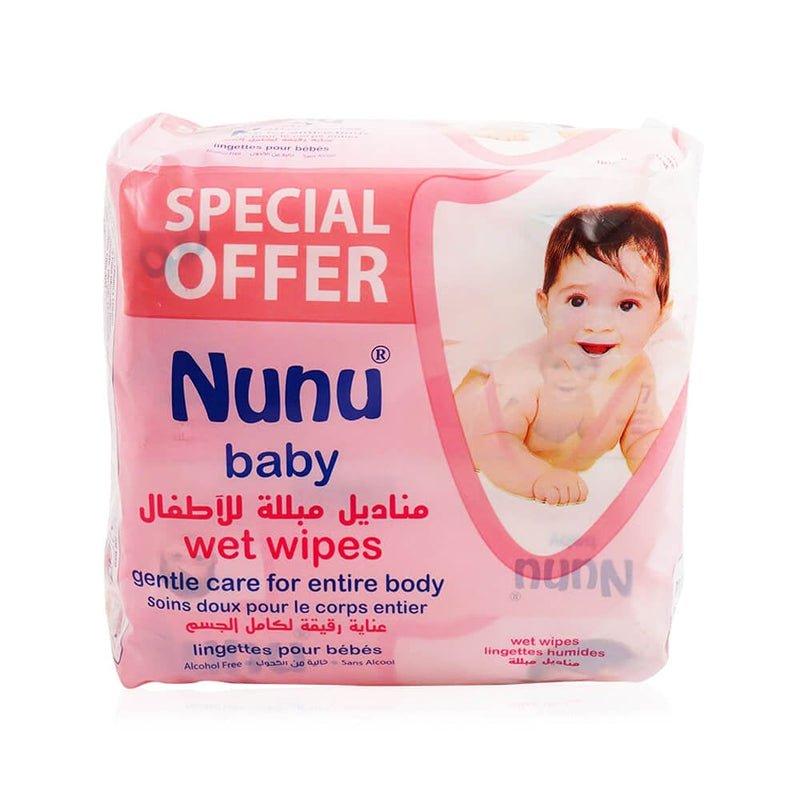 Nunu Baby Wipes Soft Flexible Fabric Alcohol-Free 3 Packs, 72 Wipes Each