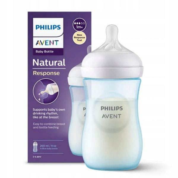 Avent Natural Response Baby Bottle, BPA-Free, Blue, 260 ml