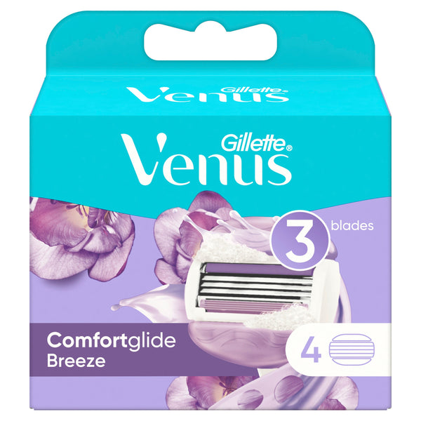 Venus Breeze Razor Refills 3-Blade Cartridges with Gel Bars, 4 Count