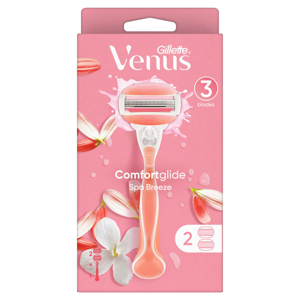 Venus Comfortglide Spa Breeze Women's Razors, 3-Blade Cartridges with Built-In Shave Gel Bars, 2 Count