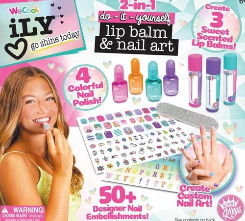 Activity Kings Ily Lip Balm and Nail Art DIY Kit, 3 Lip Balms, 4 Nail Polishes