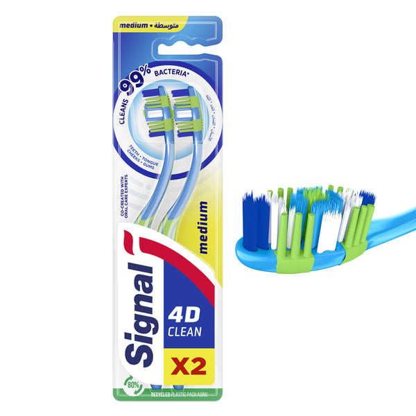 Signal 4D Clean Medium Soft Toothbrushes with Gum Massagers, 2 Per Pack