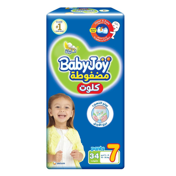 Baby Joy Pants Size 7 Pull-Up Diapers, Leak Protection, 34-Count Mega Pack