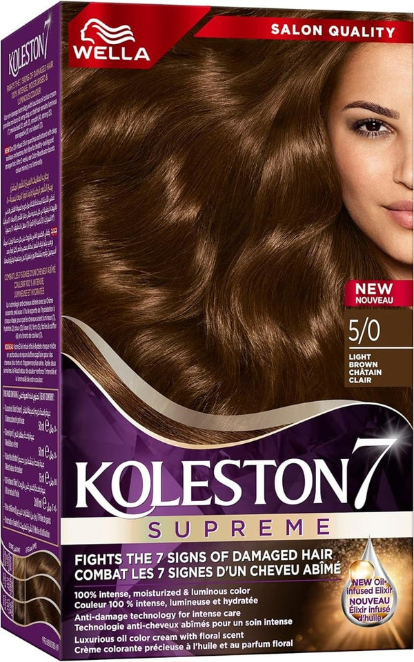 Koleston Kit 5/0 Light Brown Permanent Hair Color Kit, Gray Coverage