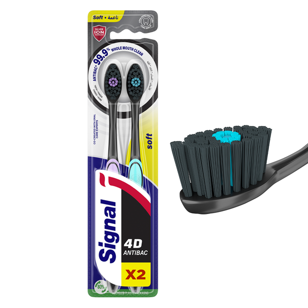 Signal 4D Soft Toothbrush Antibacterial Silver Ion Bristles 2 Pack