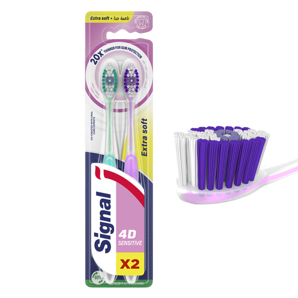 Signal 4D Sensitive Extra Soft Toothbrushes, Tapered Bristles, 2 Pack