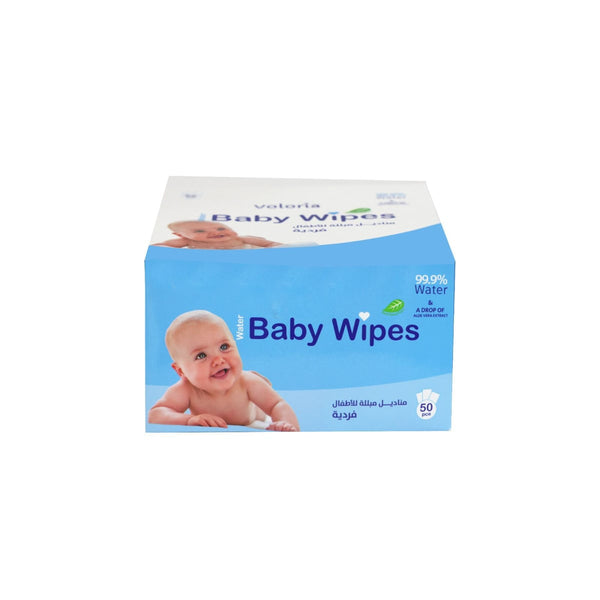 Voloria Baby Wipes 50 Singles 99.9% Pure Water with Aloe Vera