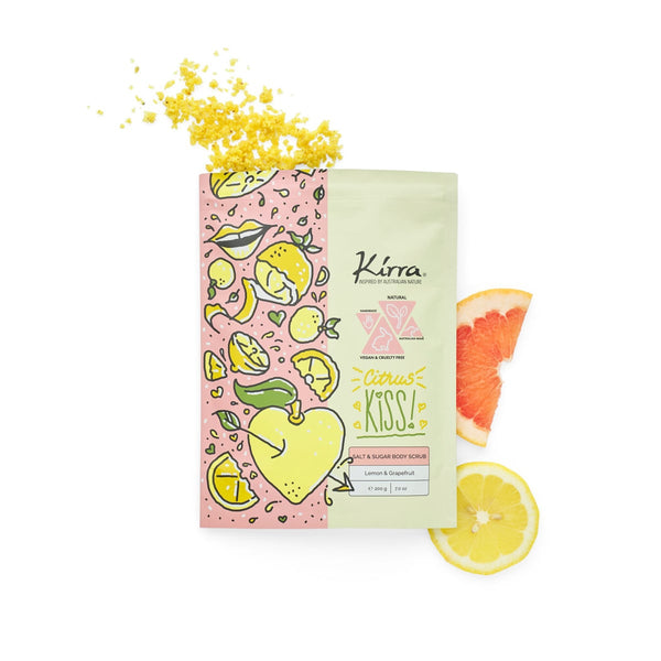 Kirra Lemon & Grapefruit Citrus Kiss Body Scrub Vegan Salt Sugar Exfoliant