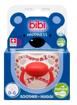 Bibi Natural Silicone Pacifier with Ring, Symmetrical Teat, ErgoComfort Shield