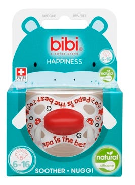 Bibi Natural Silicone Pacifier 6-16 Months Symmetrical Teat with Ring