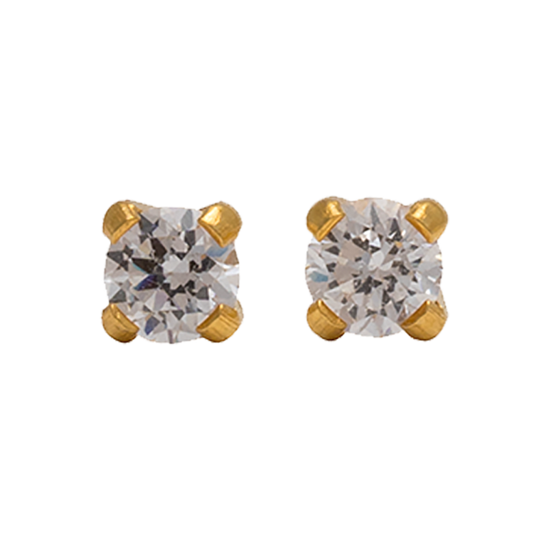 Studex Gold-Plated Tiffany Earrings, 3 mm Clear Cubic Zirconia Studs