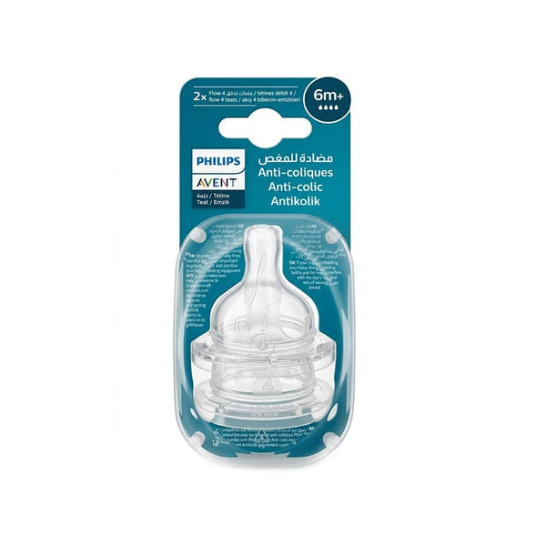 Philips Avent Anti-Colic Feeding Nipples, Soft Silicone, 6+ Months, 2-Pack