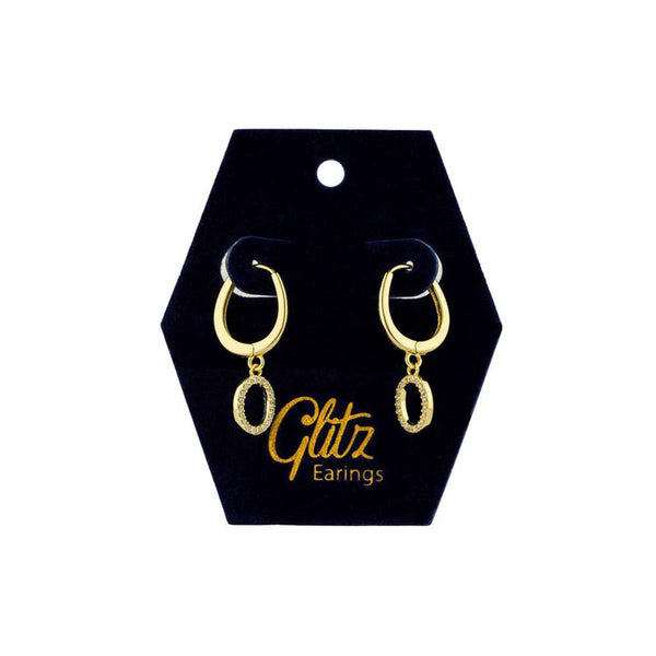 Glitz Oval Pendant Earrings Gold-Plated Finish Lightweight Design