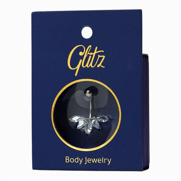 Glitz Silver Belly Ring Crystal Flower Body Jewelry