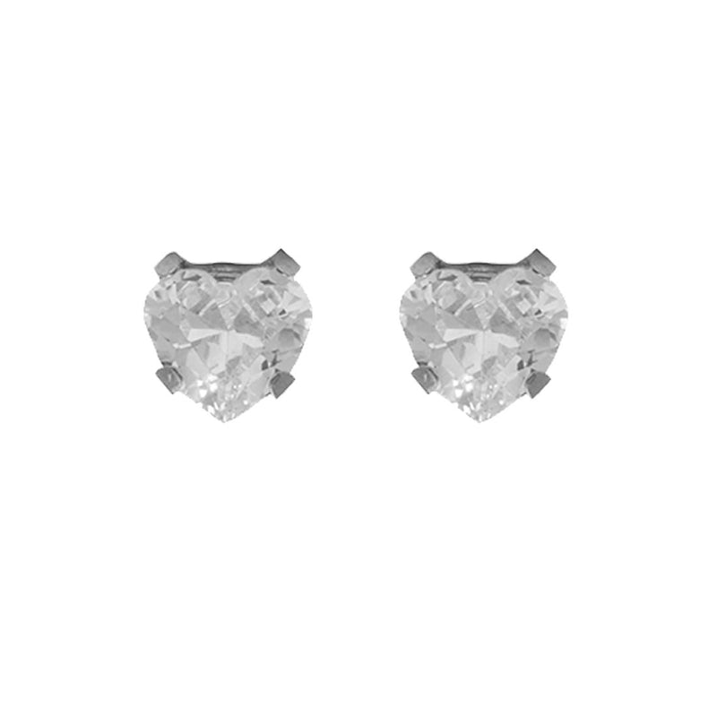 Studex Stainless Steel Tiffany Heart Stud Earrings, Cubic Zirconia Clear Crystal, 5 x 5 mm