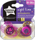 Tommee Tippee Night Time Soother Symmetrical Orthodontic Silicone Glow Handle 18-36m, 2 Pieces