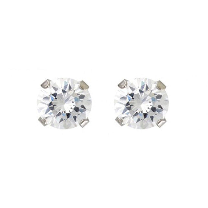 Studex Tiffany 7 mm Cubic Zirconia Stainless Steel Earrings, Clear Crystal