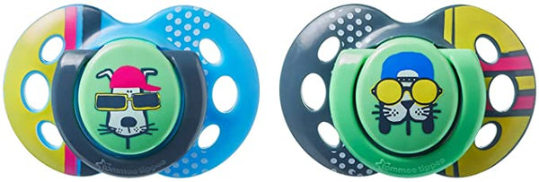 Tommee Tippee Fun Style Soothers, Glow-in-the-Dark Handle, Silicone, Boy, 2 Pieces, 18-36 Months