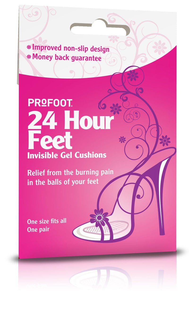 Profoot 24 Hour Feet Invisible Gel Cushions, Washable Reusable Shoe Inserts, 1 Pair