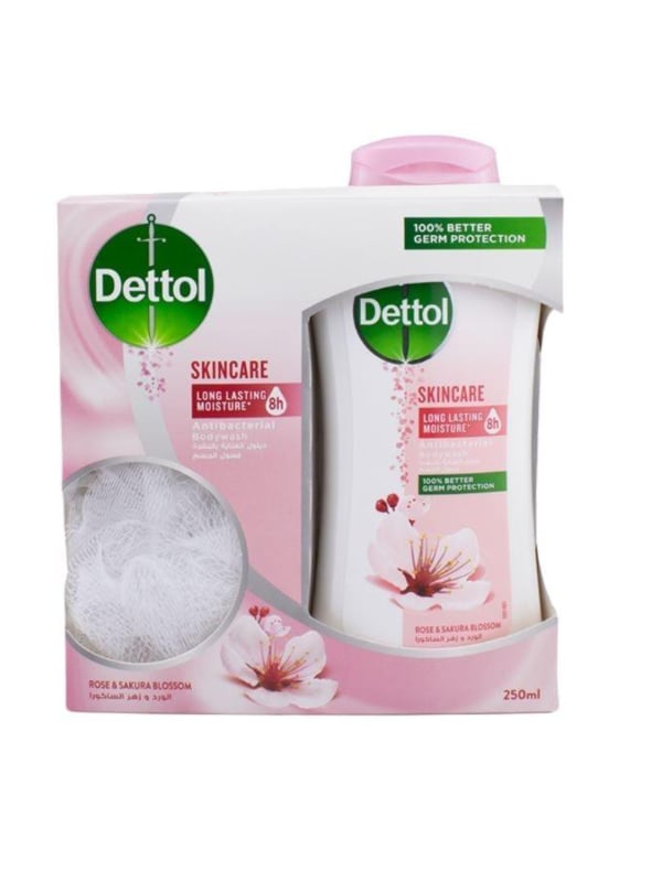 Dettol Skin Care Body Wash with Shower Puff, Refreshing Fragrance, 250ml