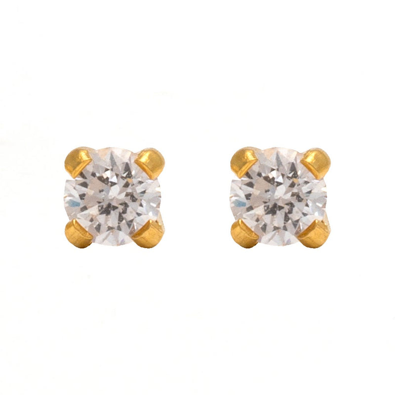 Studex Self-Piercer 2 mm Cubic Zirconia Tiffany Gold-Plated Ear Stud, Clear Crystal