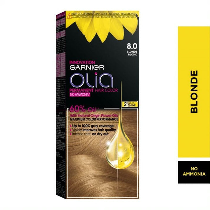 Garnier Olia Permanent Hair Color 8.0 Blonde Ammonia-Free 60% Oils