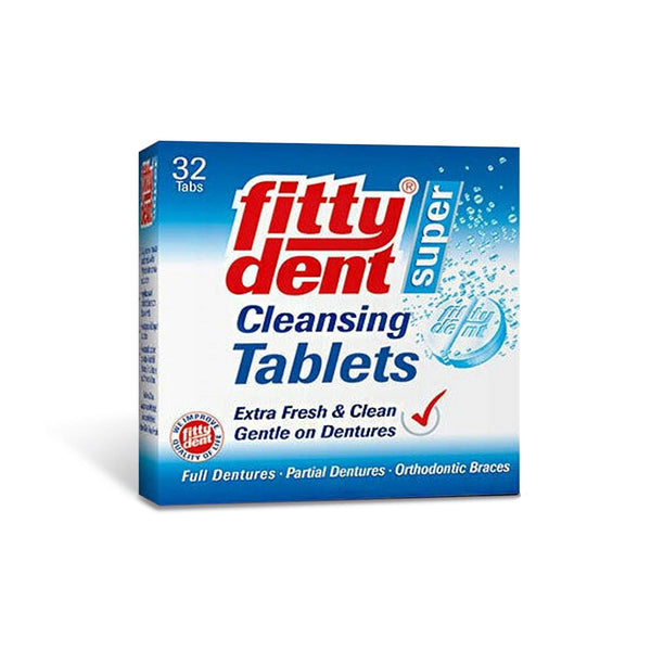 Fitty Dent Super Clean Denture Cleansing Tablets, 10-Minute Clean, 32 Tablets