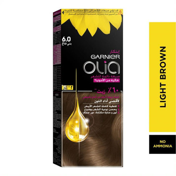 Garnier Olia Permanent Hair Color 6.0 Light Brown Ammonia-Free 60% Oils