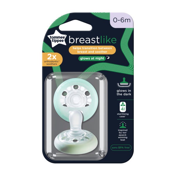 Tommee Tippee Night Time Soothers Glow-in-the-Dark Handle Symmetrical Silicone 2 Piece